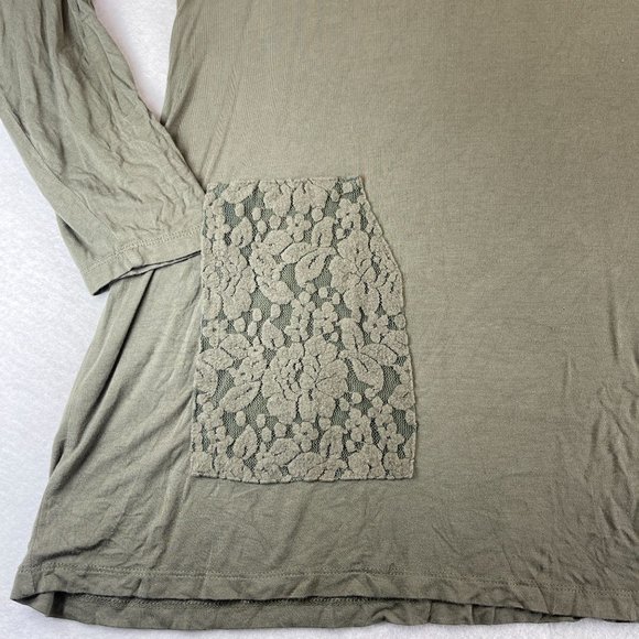 LOGO Lori Goldstein Womens 1X Khaki Green Lace Pockets Shirt Long Sleeves - Picture 4 of 10